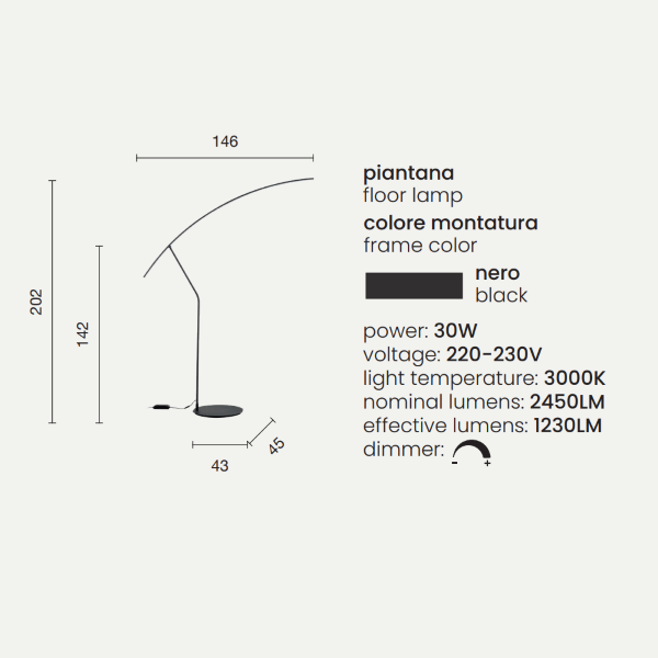 Lampadaire LED moderne en métal noir FOLAGA 146x202 cm