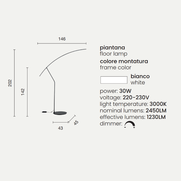 Modern LED floor lamp in FOLAGA White metal 146x202 cm