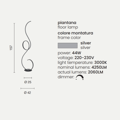 Lampadaire FLOK LED en métal peint ARGENT H157 cm