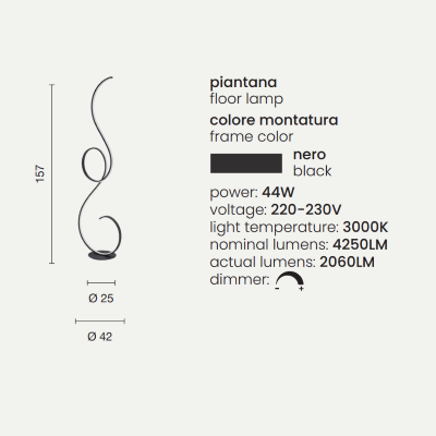 Lampadaire FLOK LED en métal peint NOIR H157 cm
