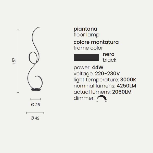 Lampadaire FLOK LED en métal peint NOIR H157 cm