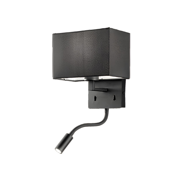 Black metal wall light with lampshade and SHADOW adjustable LED spot 21 cm