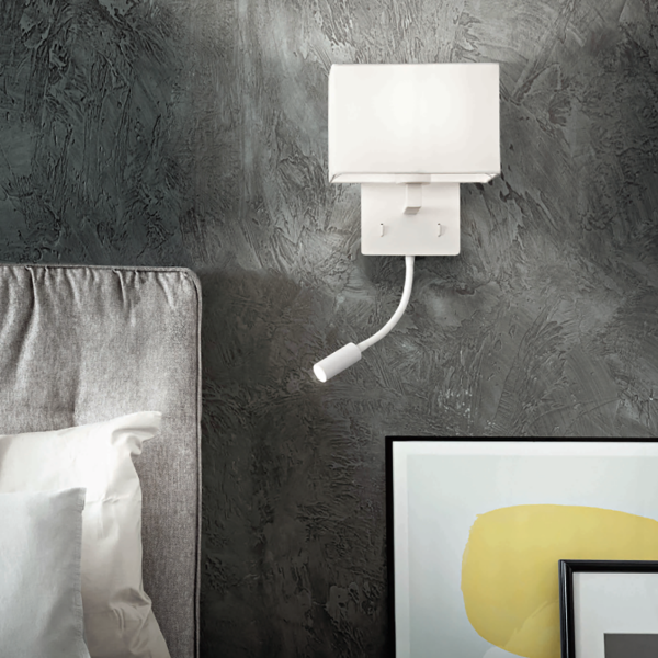 Aplique de metal blanco con pantalla y foco LED SHADOW orientable 21 cm