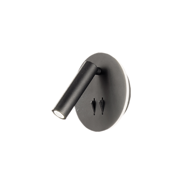 Runde SELLA-Wandleuchte aus schwarzem Metall, hinterleuchtet mit verstellbarem LED-Spot 13 cm