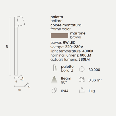 OWEN outdoor LED bollard in Brown aluminum and glass diffuser H61 cm
