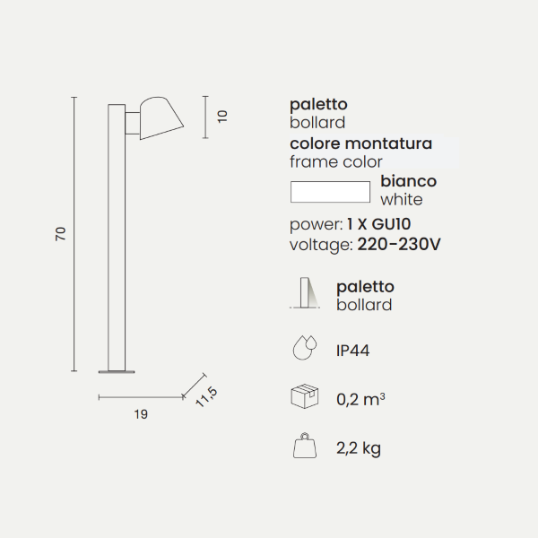 Außenpoller MALTA aus weißem Aluminium und Glasdiffusor H70 cm