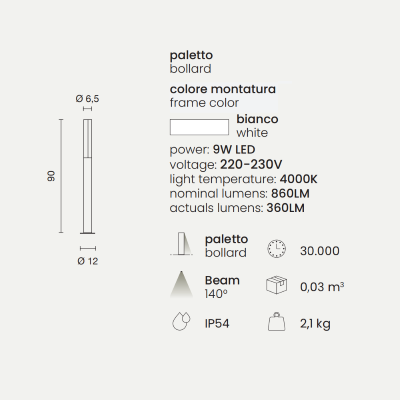 Bolardo de exterior LED de aluminio Blanco TOMMY H90 cm