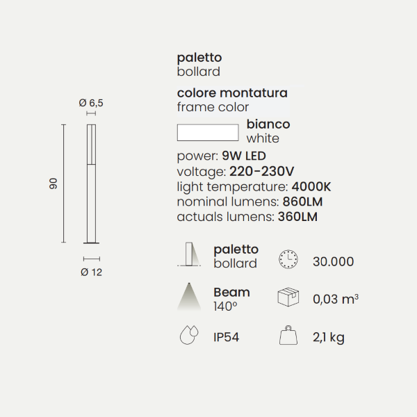 Bolardo de exterior LED de aluminio Blanco TOMMY H90 cm