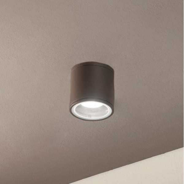 JUBO outdoor ceiling light in brown aluminum with glass diffuser D9 cm