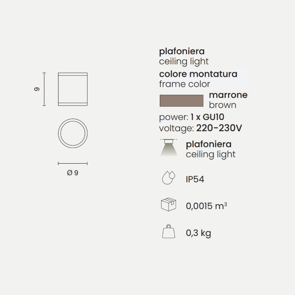 JUBO outdoor ceiling light in brown aluminum with glass diffuser D9 cm