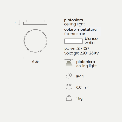 Weiße PETAR-Außendeckenleuchte aus ABS D30 cm