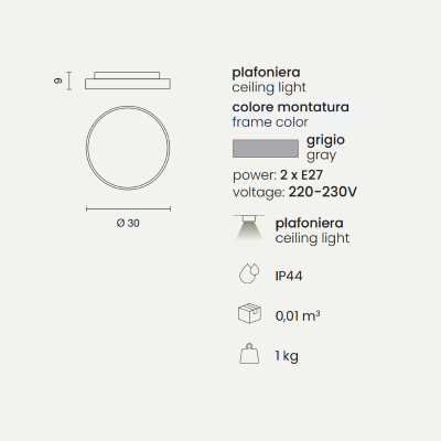 PETAR Außendeckenleuchte Grau in Abs D30 cm