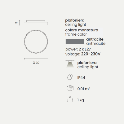 PETAR Außendeckenleuchte Anthrazit in Abs D30 cm