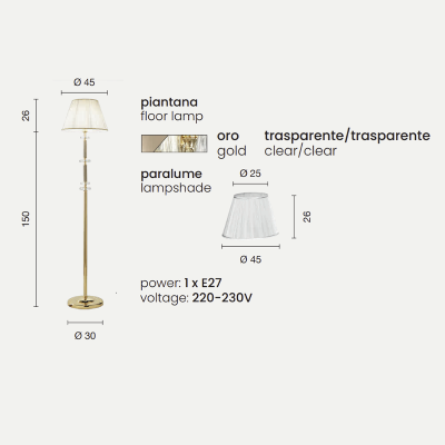 DIDO Stehleuchte aus handgefertigtem transparentem Glas GOLD H176 cm