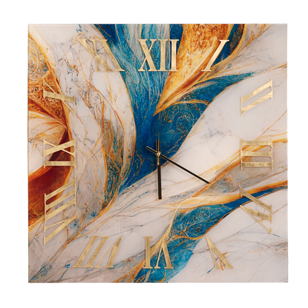 Square Clock Marble Effect Tempered Glass Colored 65x65 cm - CHAELE