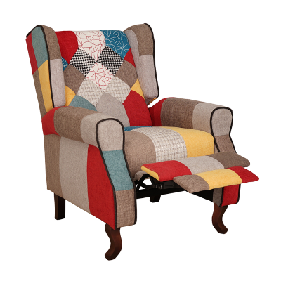 Poltrona relax tessuto patchwork BERGERE Reclinabile poggiapiedi 