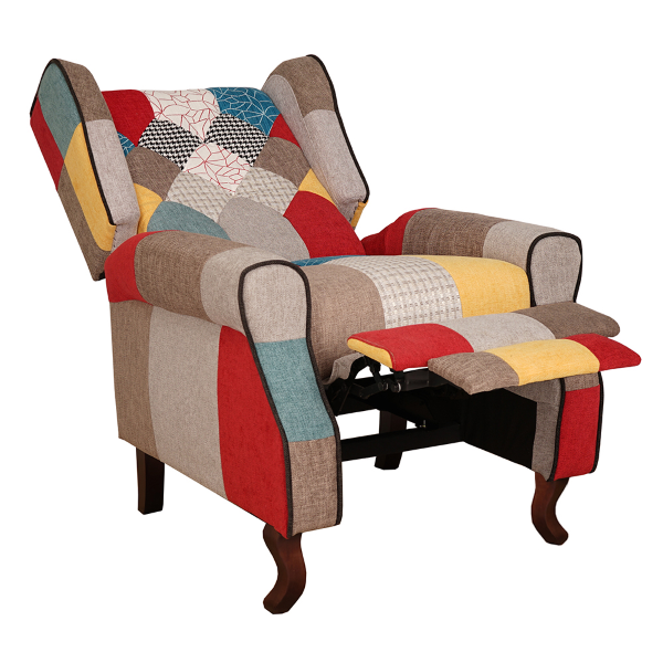 Poltrona relax tessuto patchwork BERGERE Reclinabile poggiapiedi 