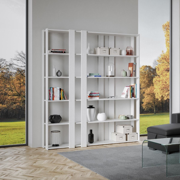 Libreria in legno Bianco Frassino 178x204h cm con 6 ripiani e 8 fasce - KATO E