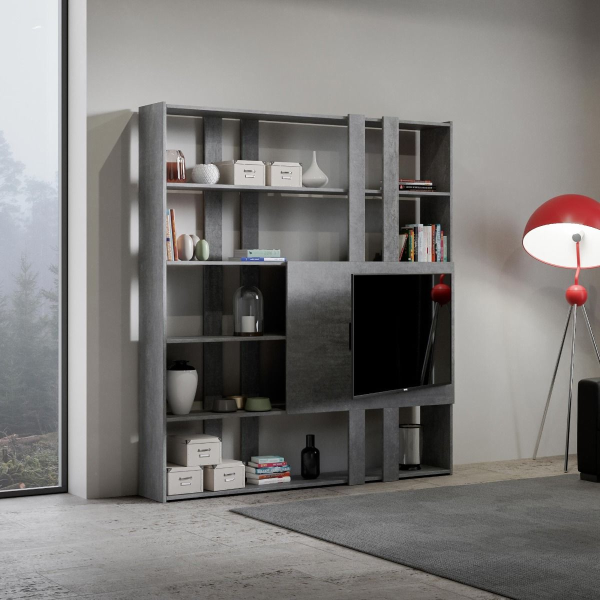 Libreria in legno Cemento 178x204h cm con porta TV - KATO H