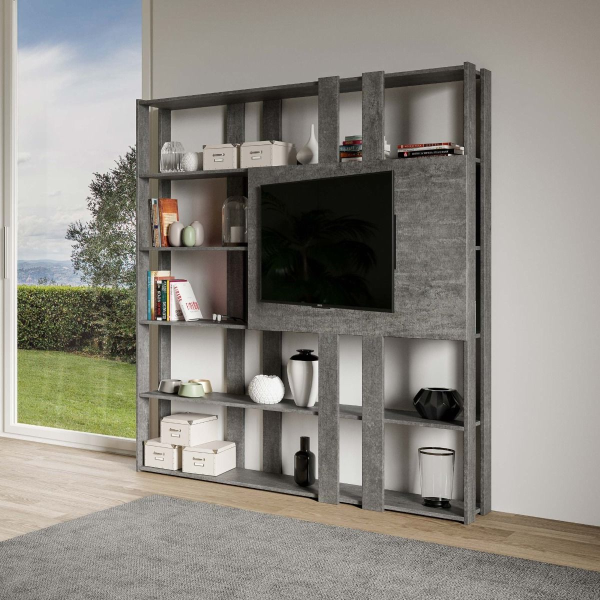 Libreria in legno Cemento 178x204h cm con porta tv e 6 ripiani - KATO N