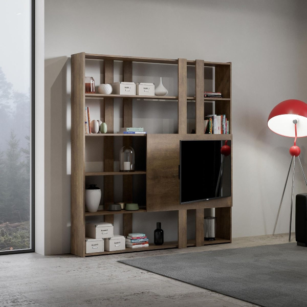 Libreria in legno Noce 178x204h cm con porta TV - KATO H