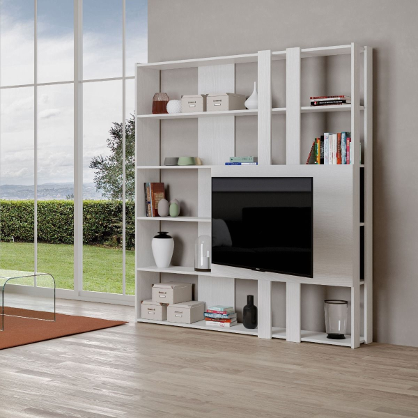 Libreria con porta TV in legno Bianco Frassino 178x204h cm - KATO M