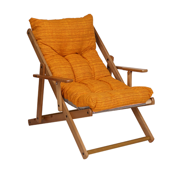 Poltrona in legno pieghevole 3 posizioni - cuscino tessuto Oro
