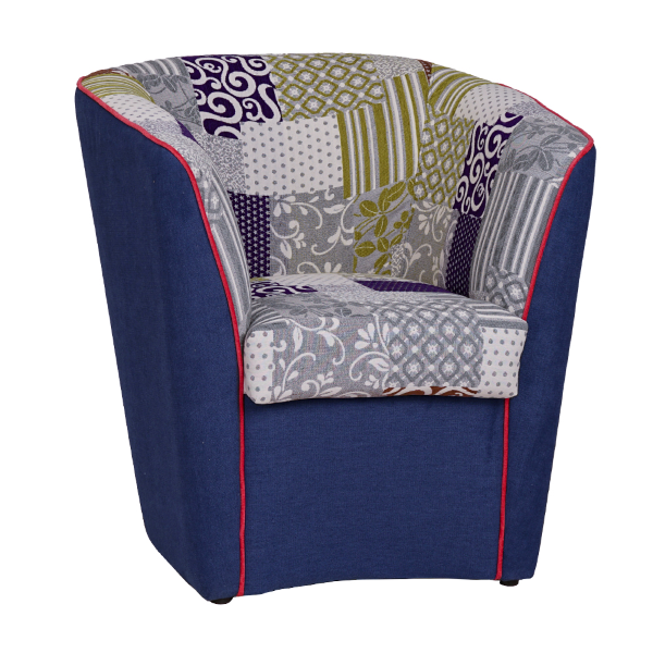 Poltrona in tessuto patchwork cucito a mano BLU