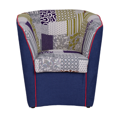 Poltrona in tessuto patchwork cucito a mano BLU