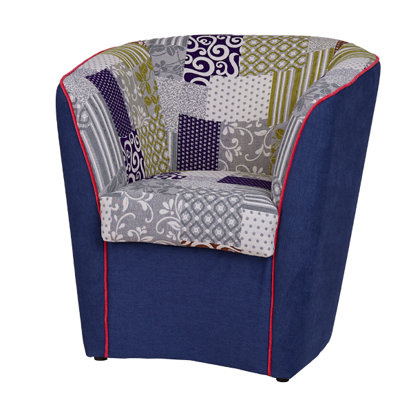 Poltrona in tessuto patchwork cucito a mano BLU