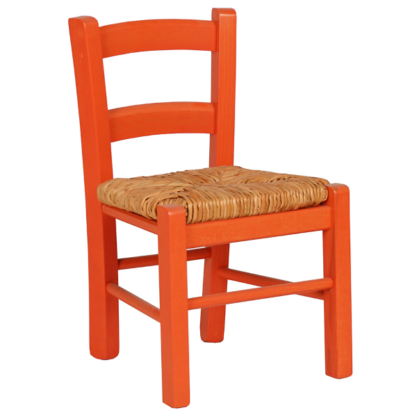 Baby-Holzstuhl, Strohsitz, kleiner Stuhl für Kinder, ORANGE