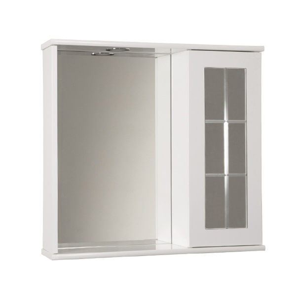 Specchiera contenitore 69 cm con anta inglesina e luce Led  Bianco Lucido