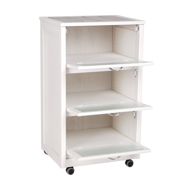 White Cabinet Trolley with Glass Drop-Down Doors LANDHELL