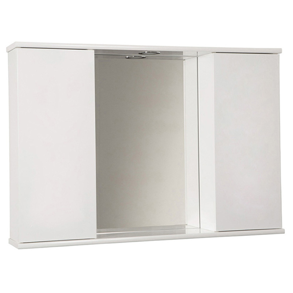 Bathroom mirror Glossy White 92 cm with 2 smooth doors with LED light