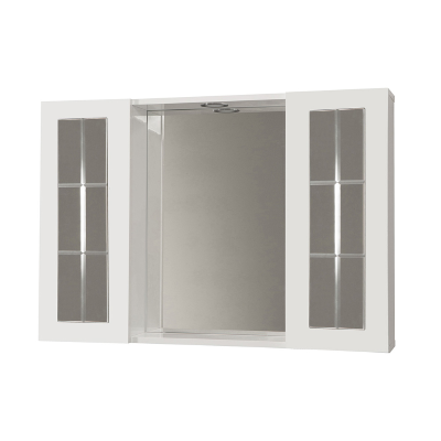 91 cm Glossy White Bathroom Mirror with 2 English Doors and LED Light