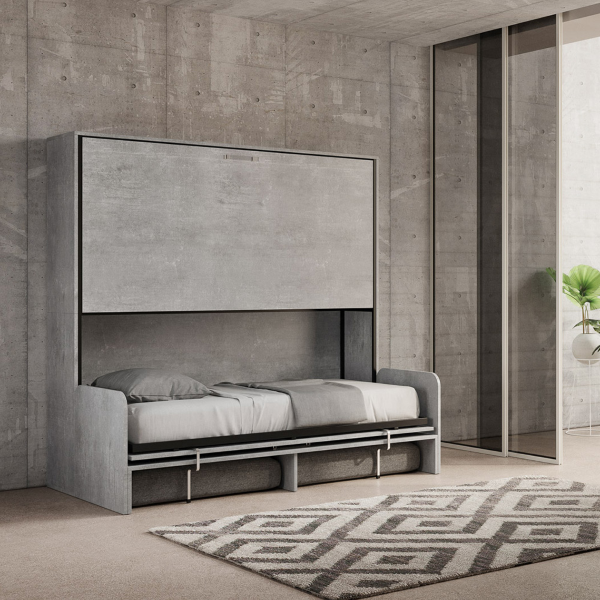 Horizontales klappbares Etagenbett DIBE Sofà Cemento 200x103xh191 cm