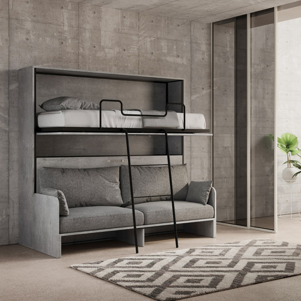 Horizontales klappbares Etagenbett DIBE Sofà Cemento 200x103xh191 cm
