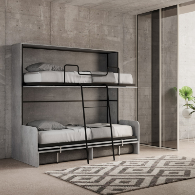 Horizontales klappbares Etagenbett DIBE Sofà Cemento 200x103xh191 cm