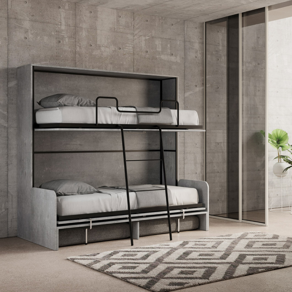 Horizontales klappbares Etagenbett DIBE Sofà Cemento 200x103xh191 cm