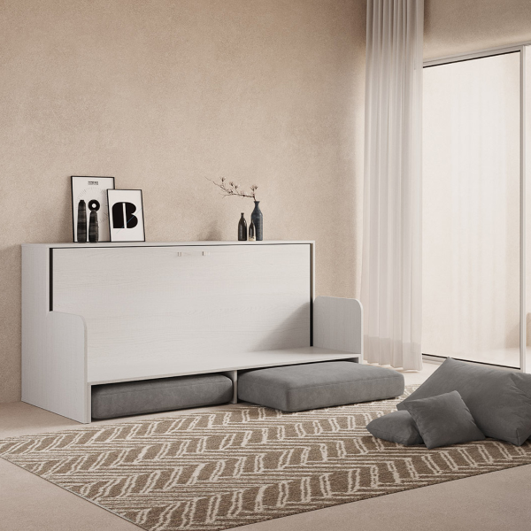 Lit simple escamotable horizontal DIBE Sofà Frêne Blanc 200x103xh97 cm