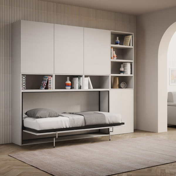 Lit escamotable simple NABOR Frêne Blanc Composition E