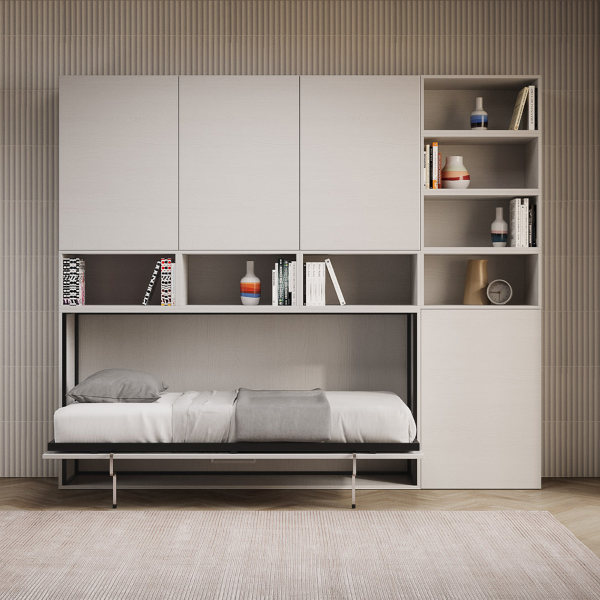 Lit escamotable simple NABOR Frêne Blanc Composition E