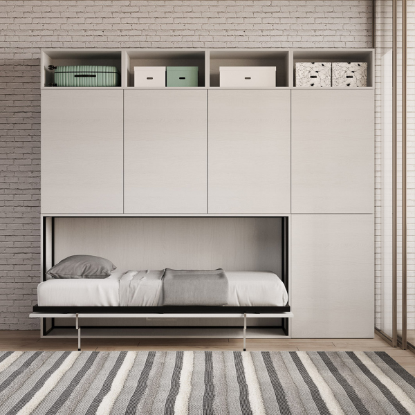 Lit escamotable simple NABOR Frêne Blanc Composition B