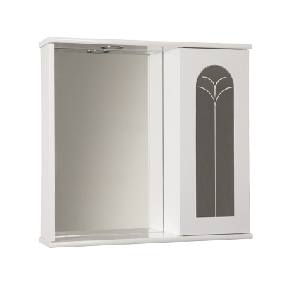 Specchiera contenitore 69 cm con anta palme e luce Led  Bianco Lucido