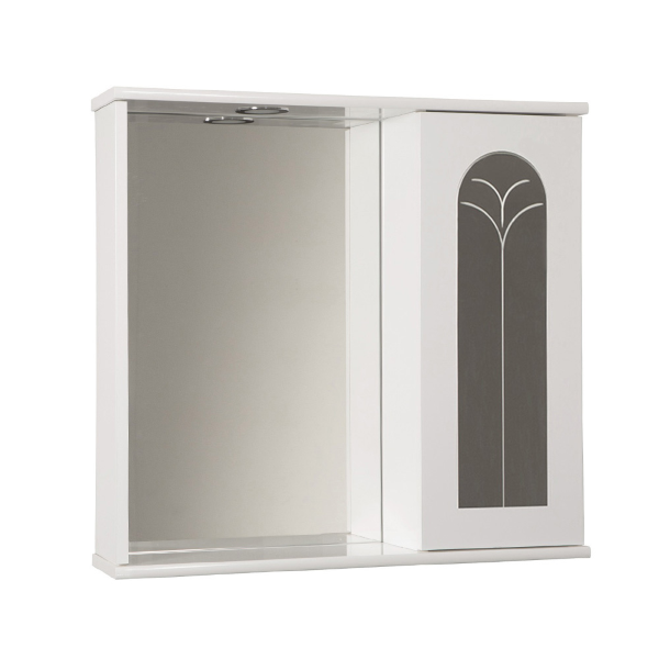 Specchiera contenitore 69 cm con anta palme e luce Led  Bianco Lucido