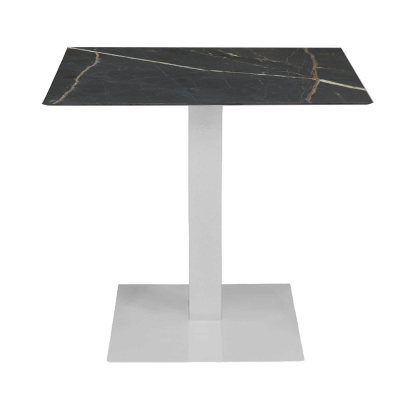 Bar-Pub-Restauranttisch 80x80 cm für den Außenbereich, weißes Gestell aus schwarzem HPL-Marmor, H 74