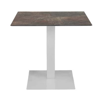 Table bar pub restaurant 80x80 cm pour extérieur piètement blanc plateau HPL Slate Mud H 74