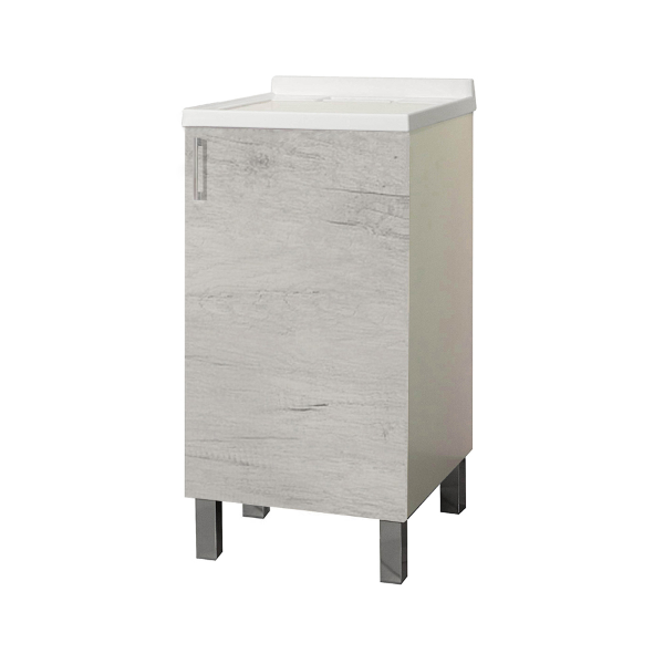 White Oak Wood Laundry Cabinet with 1 Door and 45x50 cm Methacrylate Tub