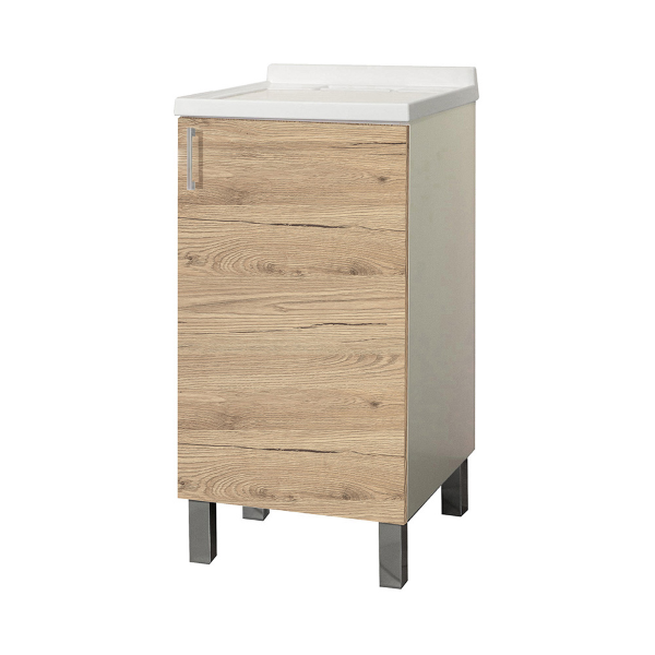 Natural Oak Wooden Laundry Cabinet with 1 Door and 45x50 cm Methacrylate Tub