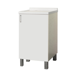 White wooden sink unit with 1 door and 50x50 cm methacrylate basin